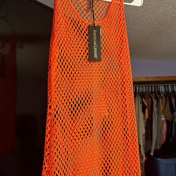 New neon, orange fishnet, bathing suit, beach cover-up - Picture 2 of 2
